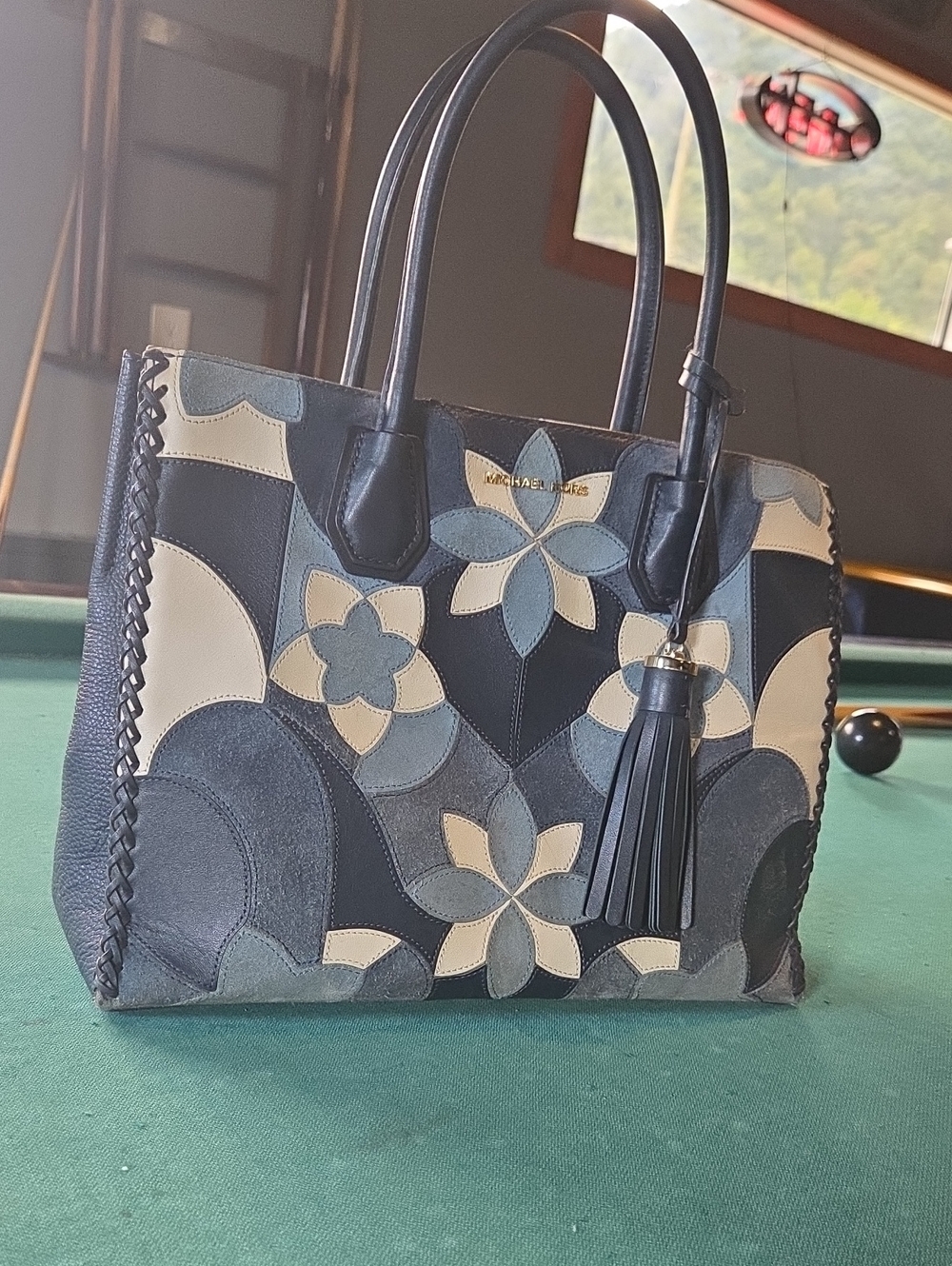 Michael Kors Navy, Cream & Light Blue Floral Patchwork Tote